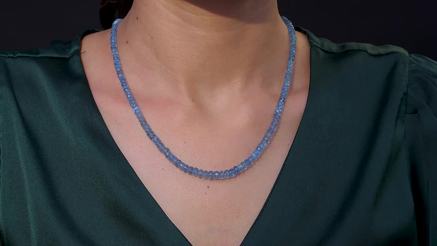 Certified & Appraised Rhapsody AAAA Santa Maria Aquamarine Beaded Graduated 70 ctw Necklace 18-20 Inches in 950 Platinum