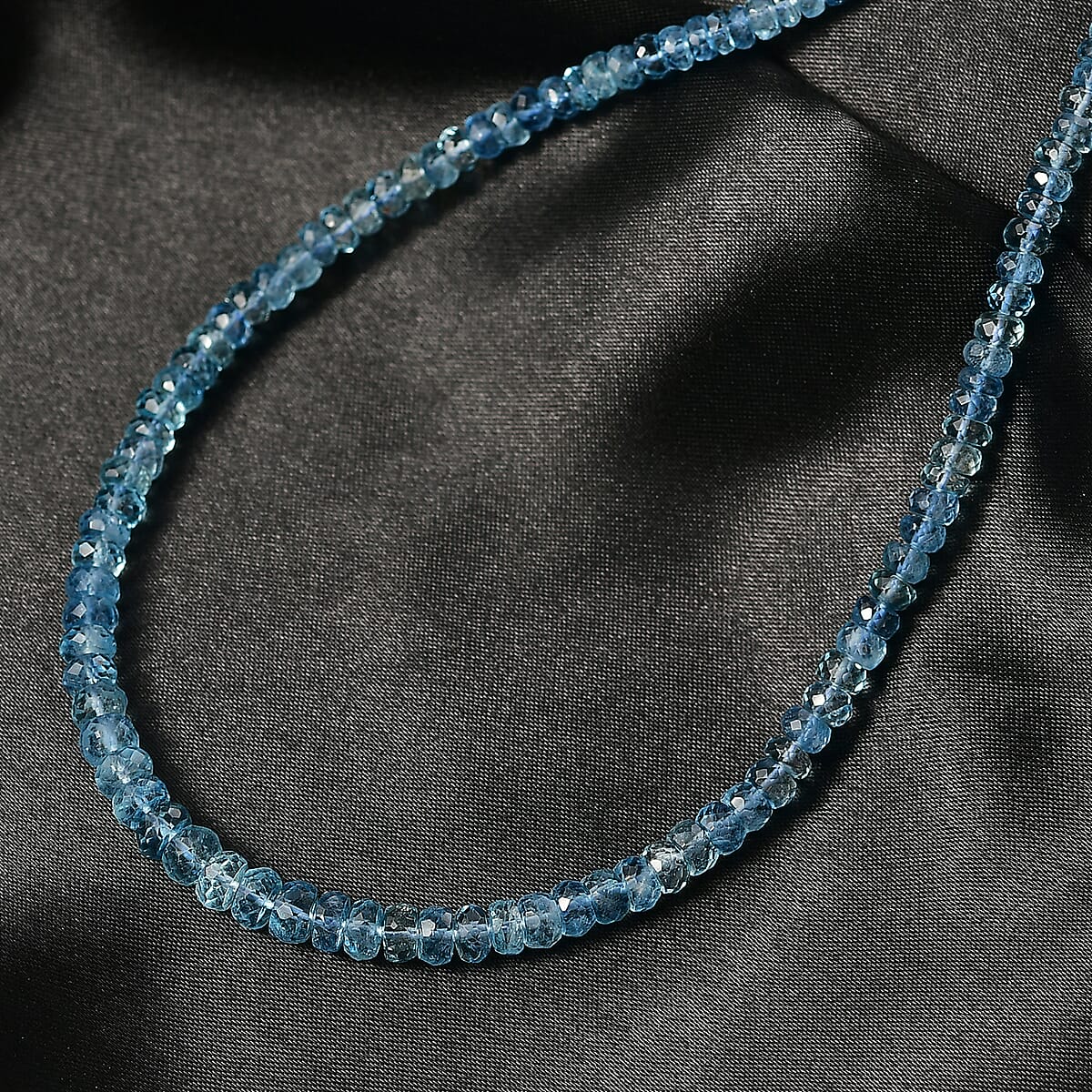 Doorbuster Certified & Appraised Rhapsody AAAA Santa Maria Aquamarine Beaded Graduated 70 ctw Necklace 18-20 Inches in 950 Platinum  image number 1