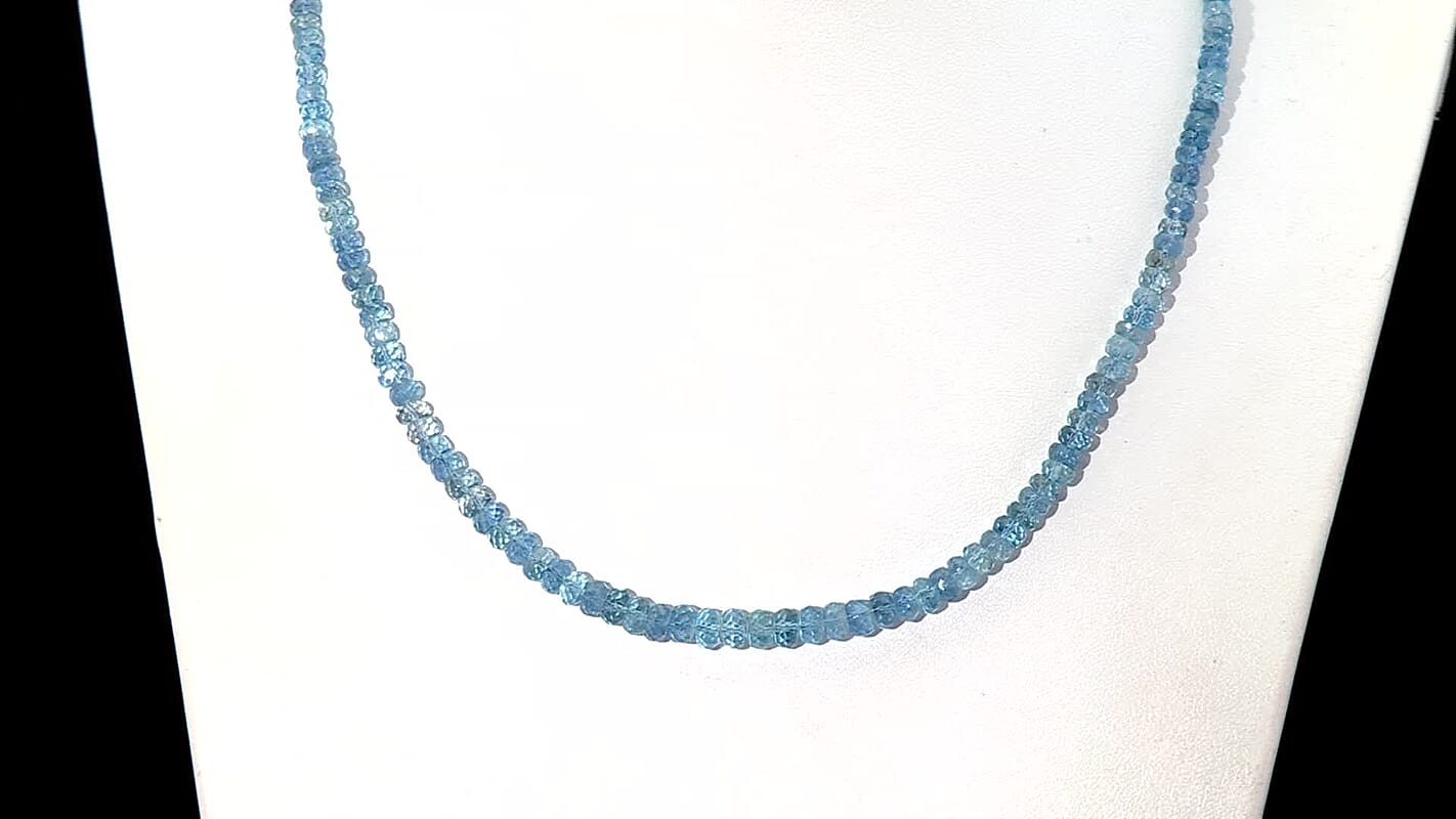 Certified & Appraised Rhapsody AAAA Santa Maria Aquamarine Beaded Graduated 70 ctw Necklace 18-20 Inches in 950 Platinum