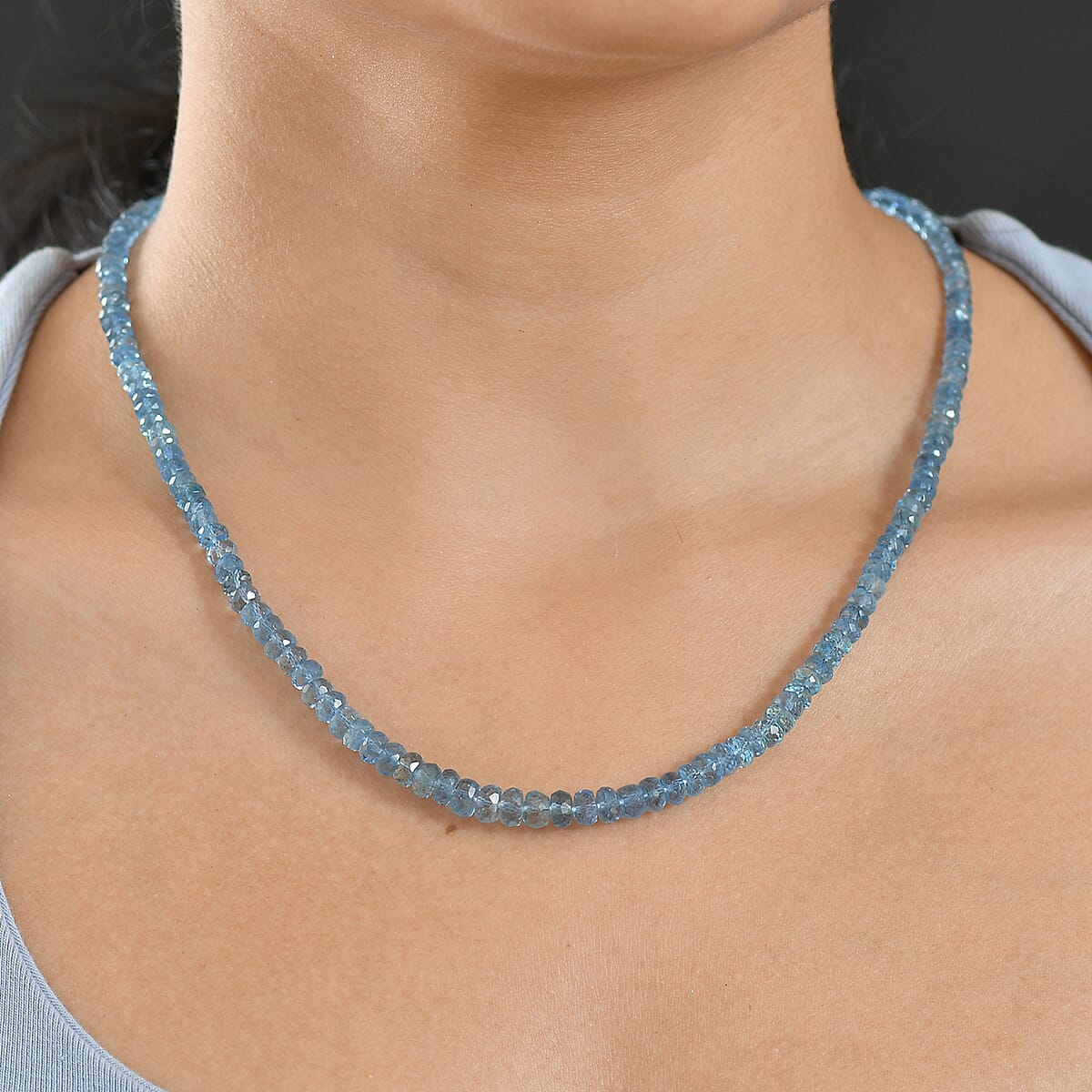 Doorbuster Certified & Appraised Rhapsody AAAA Santa Maria Aquamarine Beaded Graduated 70 ctw Necklace 18-20 Inches in 950 Platinum  image number 2