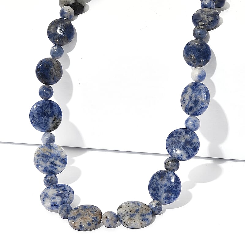 Sodalite 180.00 ctw Beaded Necklace (18 Inches) in Stainless Steel