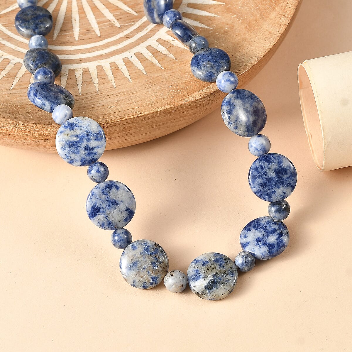 Sodalite 240.00 ctw Beaded Necklace (18 Inches) in Stainless Steel image number 1