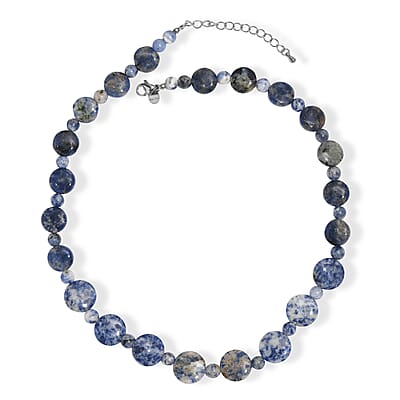 Sodalite 180.00 ctw Beaded Necklace (18 Inches) in Stainless Steel