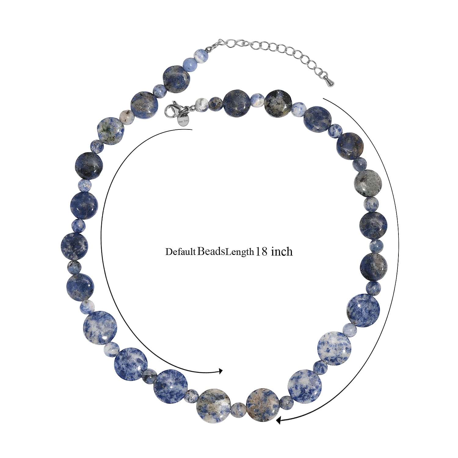 Sodalite 180.00 ctw Beaded Necklace (18 Inches) in Stainless Steel