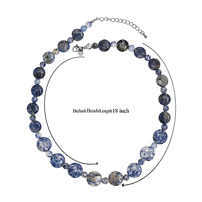 Sodalite 180.00 ctw Beaded Necklace (18 Inches) in Stainless Steel