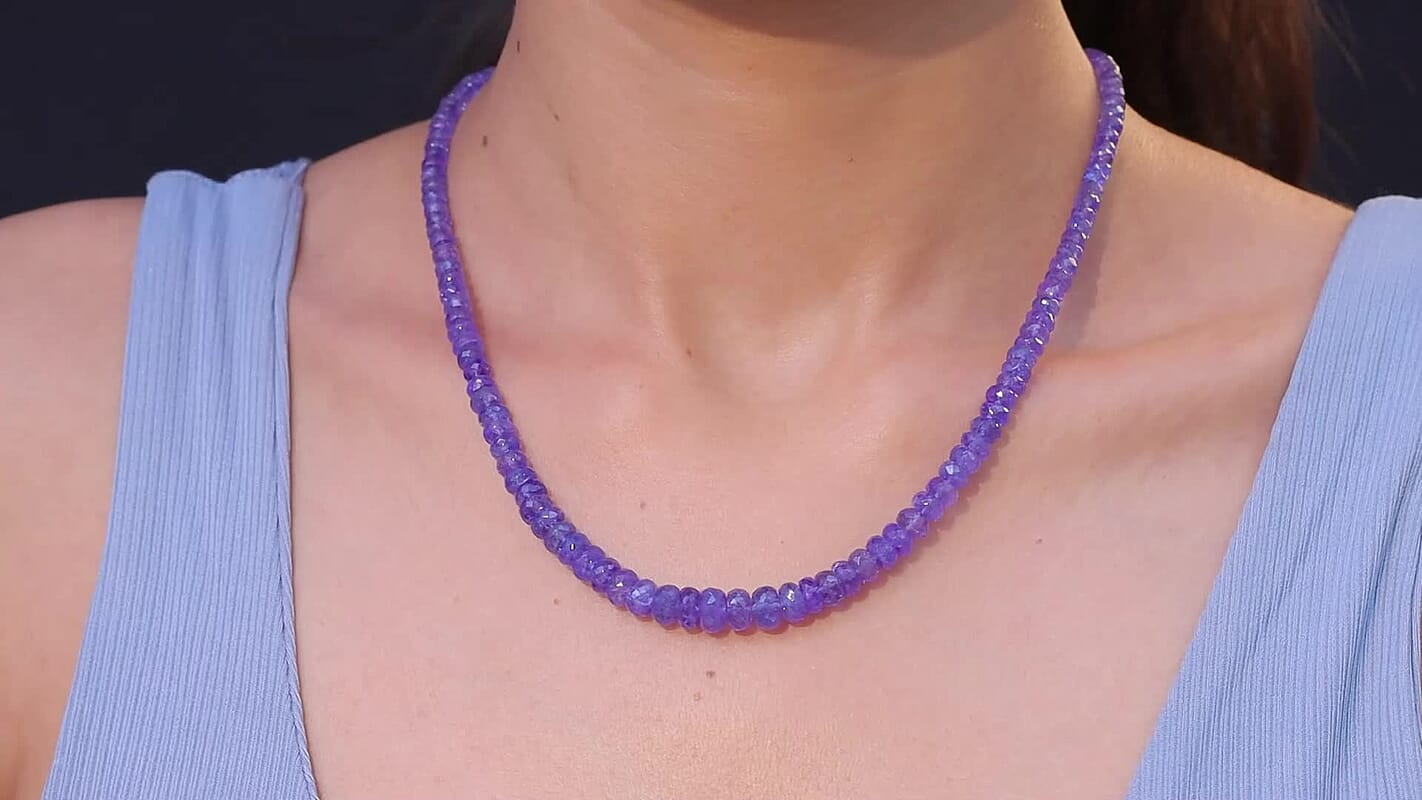 Certified & Appraised Luxoro AAA Tanzanite Beaded Graduated 125 ctw Necklace 18-20 Inches in 14K Yellow Gold