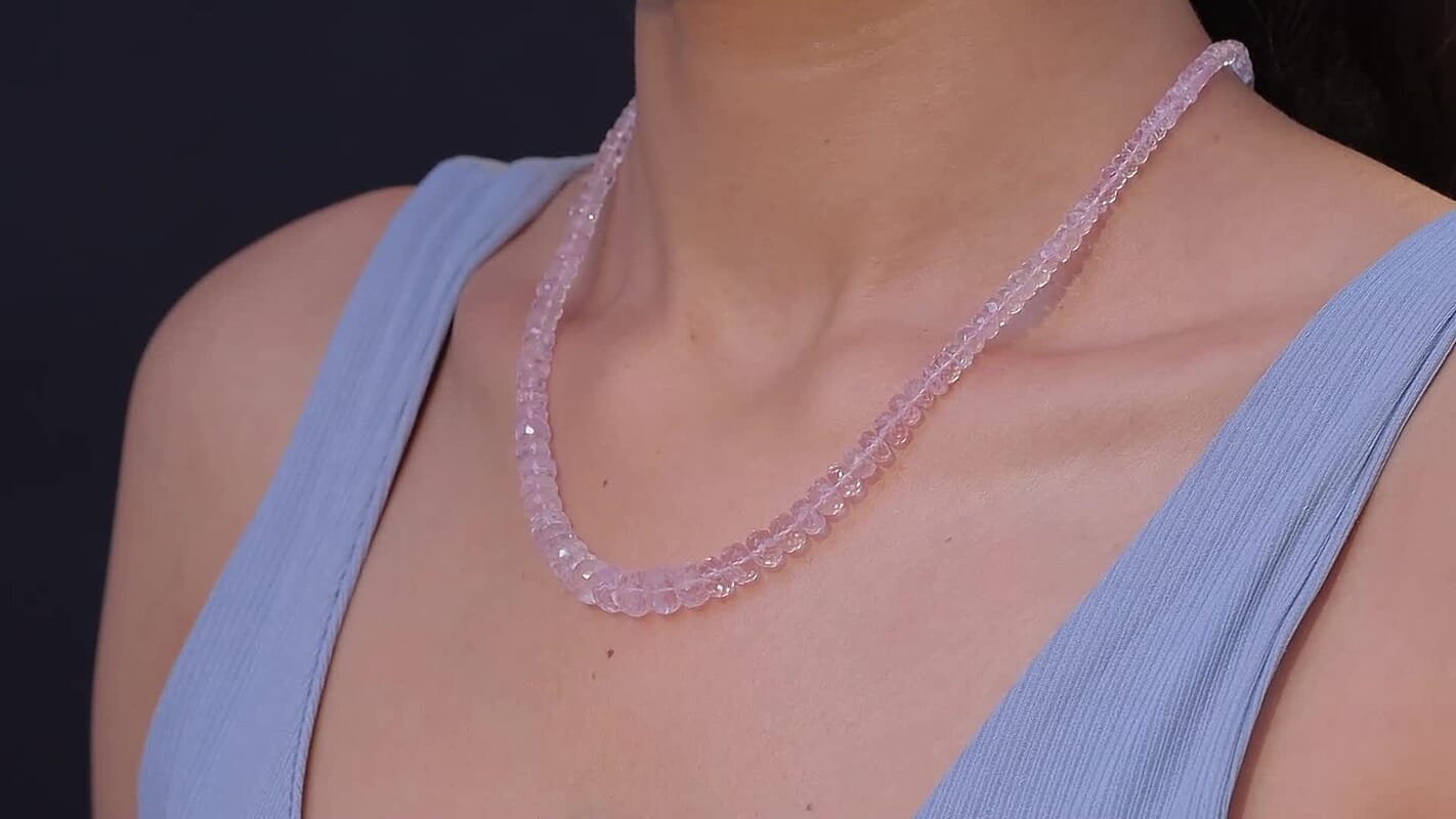 Certified & Appraised Luxoro Palmeiras Pink Morganite Beaded Graduated 110 ctw Necklace 18-20 Inches in 14K Rose Gold