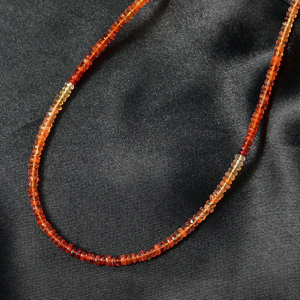 Doorbuster Certified & Appraised Luxoro AAA Mexican Fire Opal Beaded Graduated 25.00 ctw Necklace 18-20 Inches in 10K Yellow Gold  image number 1