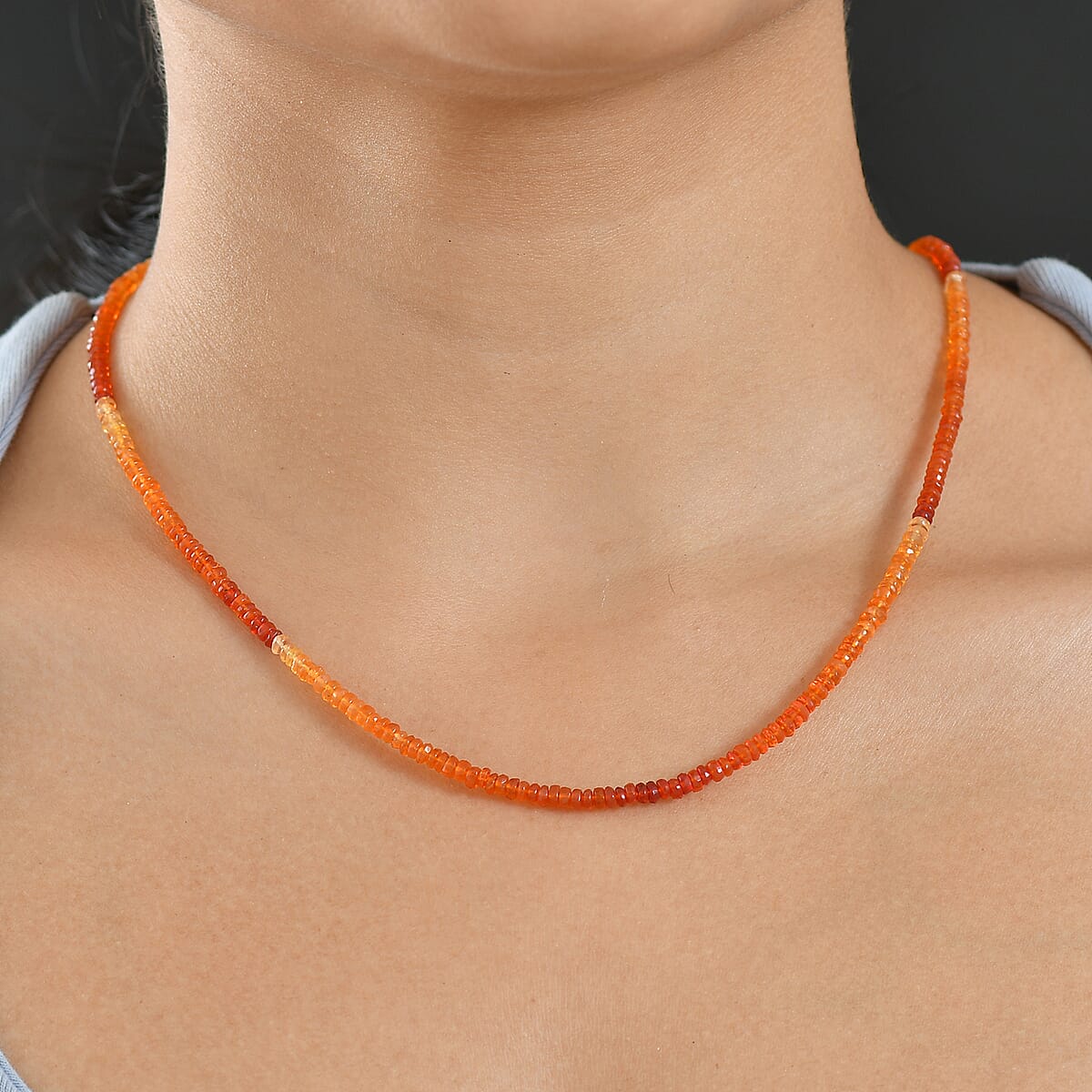 Doorbuster Certified & Appraised Luxoro AAA Mexican Fire Opal Beaded Graduated 25.00 ctw Necklace 18-20 Inches in 10K Yellow Gold  image number 2