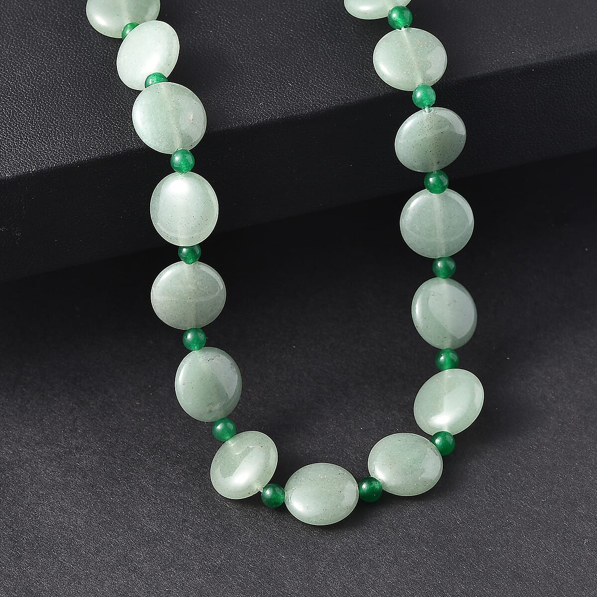 EverTrue Green Aventurine 240.00 ctw Beaded Necklace (18 Inches) in Stainless Steel image number 1