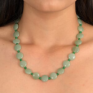 EverTrue Green Aventurine 240.00 ctw Beaded Necklace (18 Inches) in Stainless Steel