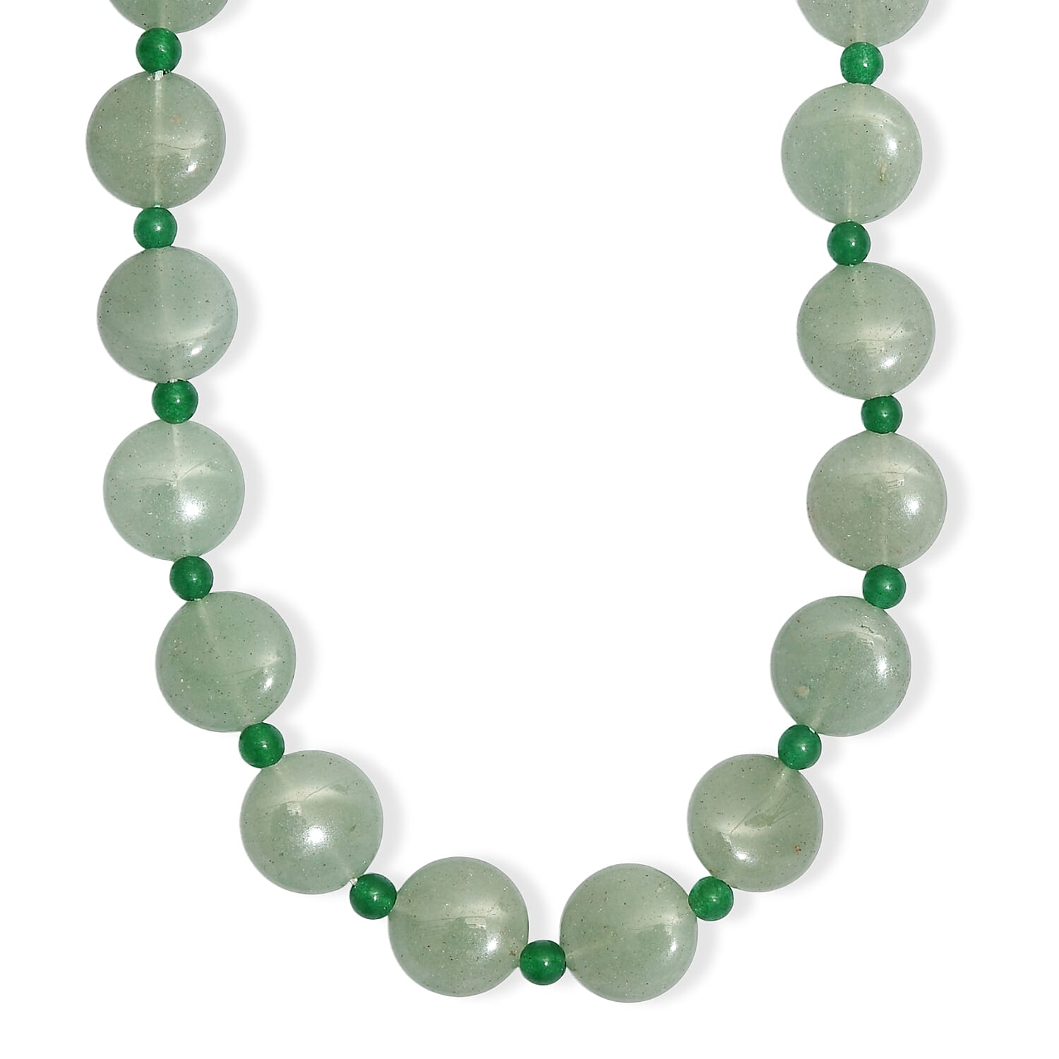 EverTrue Green Aventurine 240.00 ctw Beaded Necklace (18 Inches) in Stainless Steel
