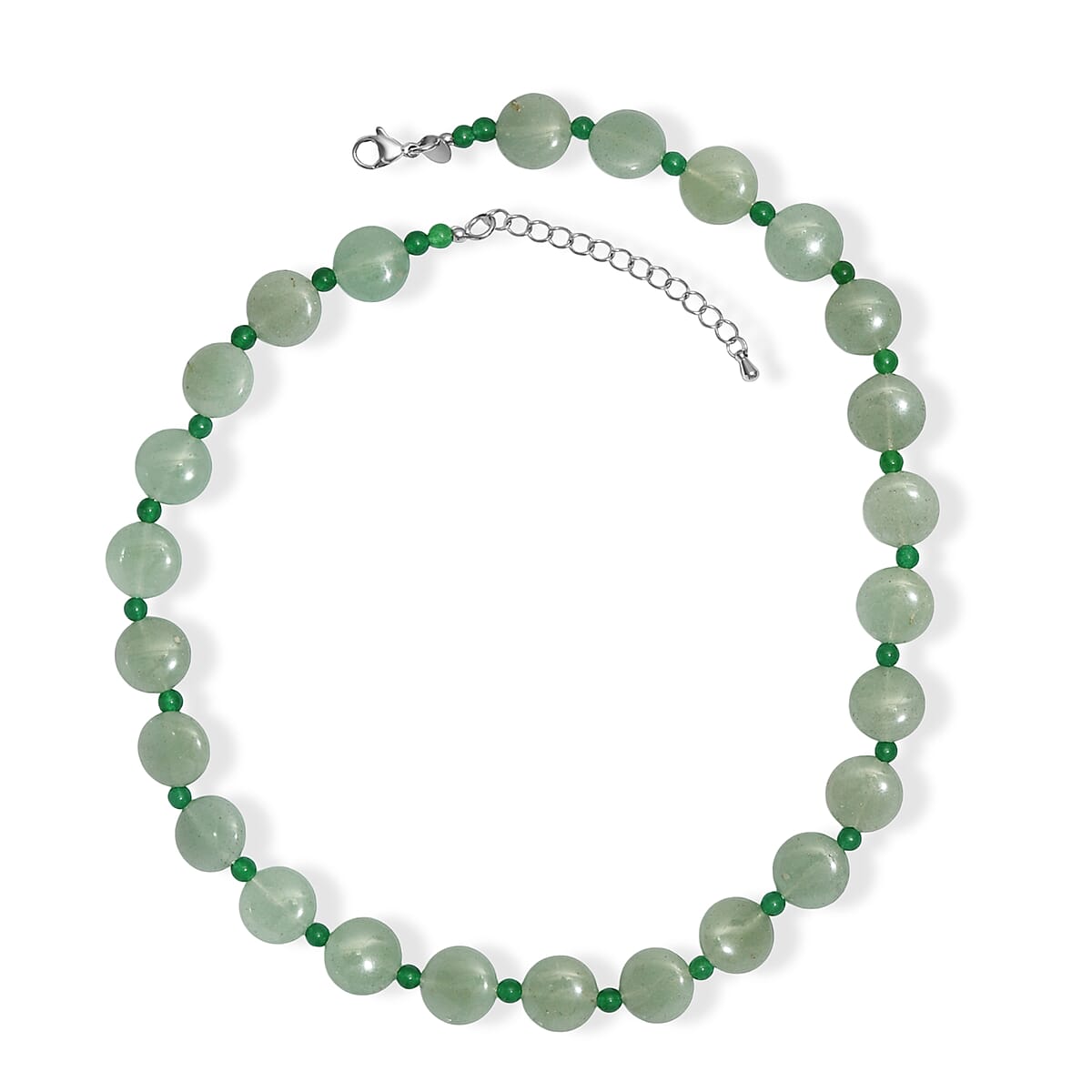 EverTrue Green Aventurine 240.00 ctw Beaded Necklace (18 Inches) in Stainless Steel image number 4