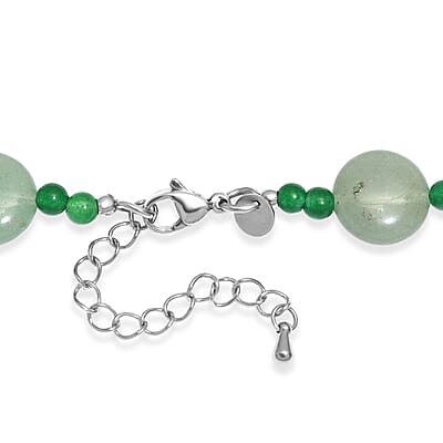 EverTrue Green Aventurine 240.00 ctw Beaded Necklace (18 Inches) in Stainless Steel
