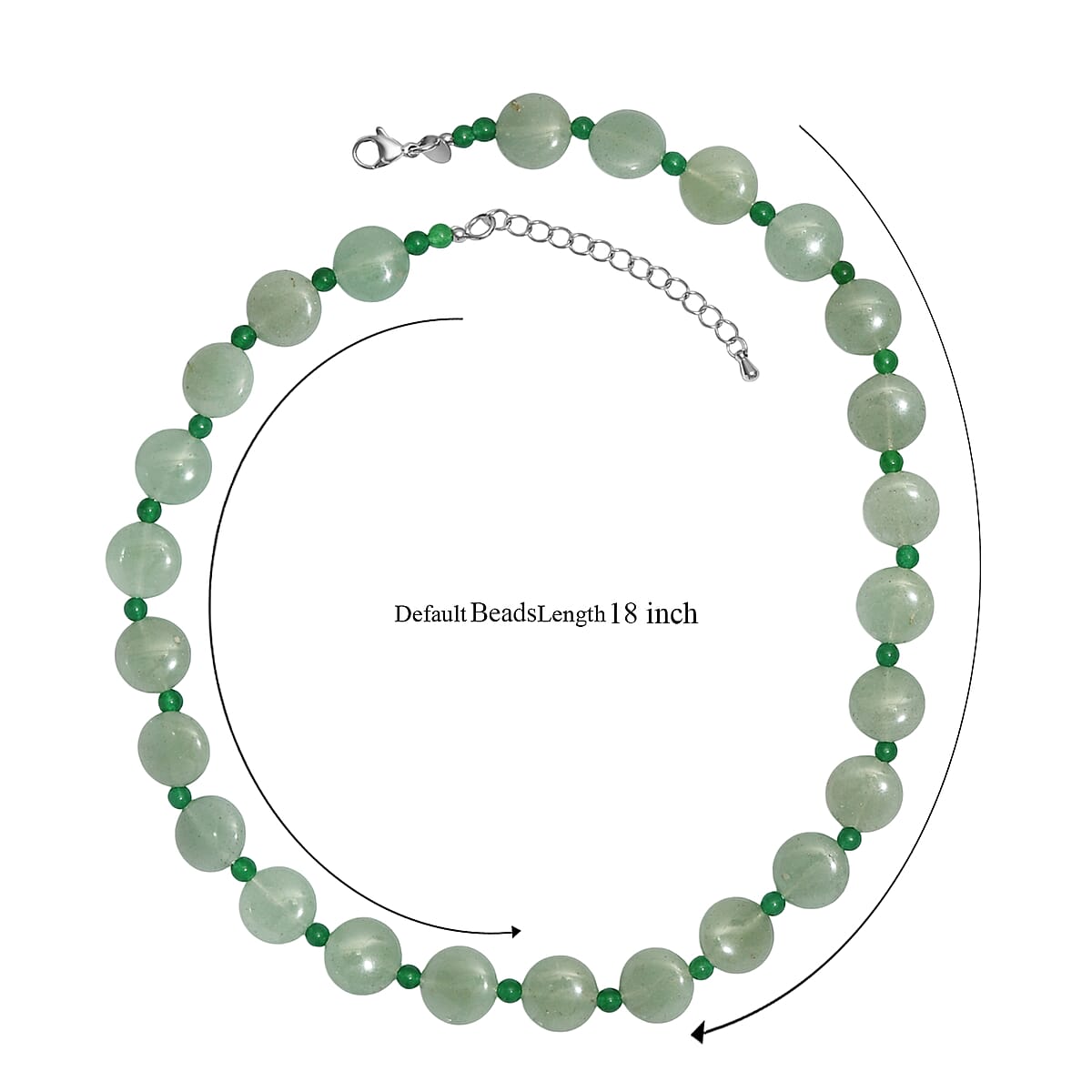 EverTrue Green Aventurine 240.00 ctw Beaded Necklace (18 Inches) in Stainless Steel image number 6