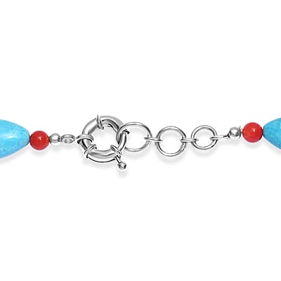 EverTrue Dyed Blue Magnesite and Mediterranean Coral 375.00 ctw Beaded Necklace in Platinum Bond 18 Inches