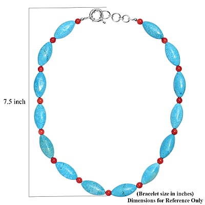 EverTrue Dyed Blue Magnesite and Mediterranean Coral 375.00 ctw Beaded Necklace in Platinum Bond 18 Inches