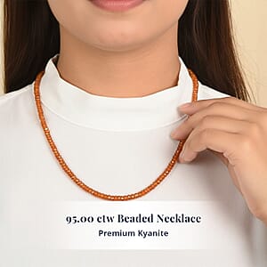 Doorbuster D'Joy Premium Orange Kyanite 95.00 ctw Beaded Necklace in 18K Vermeil Yellow Gold Over Sterling Silver 18-20 Inches