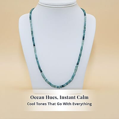 D'Joy Premium Grandidierite 58.00 ctw Beaded Necklace in 18K Vermeil Yellow Gold Over Sterling Silver 18-20 Inches
