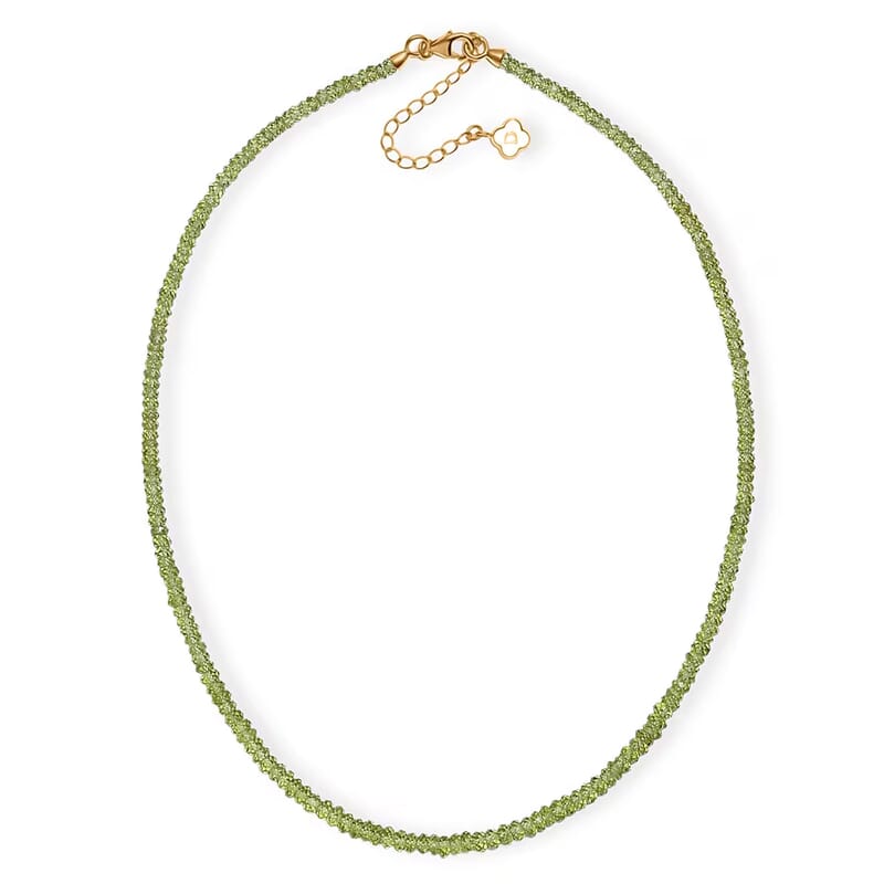 D'Joy Premium Hebei Peridot 75.00 ctw Beaded Necklace in 18K Vermeil Yellow Gold Over Sterling Silver 18-20 Inches