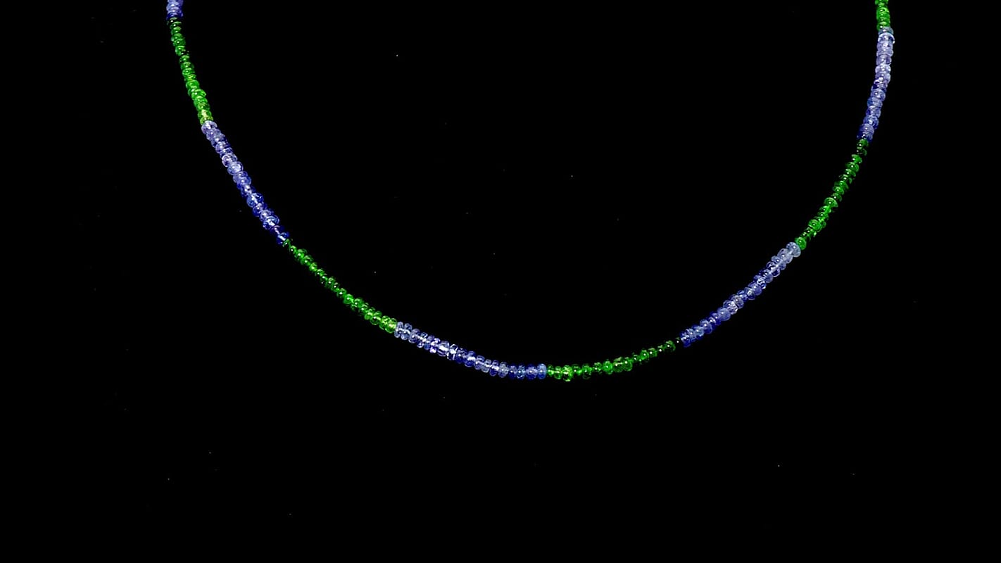 D'Joy Premium Tanzanite and Tsavorite Garnet 40.00 ctw Beaded Necklace in 18K Vermeil Yellow Gold Over Sterling Silver 18-20 Inches