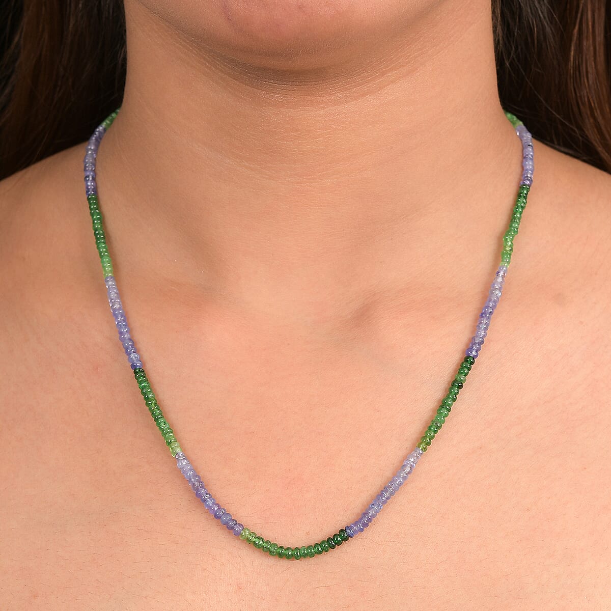Doorbuster D'Joy Premium Tanzanite and Tsavorite Garnet 40.00 ctw Beaded Necklace in 18K Vermeil Yellow Gold Over Sterling Silver 18-20 Inches image number 2