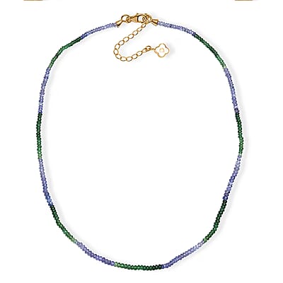 Certified & Appraised D'Joy Premium Tanzanite and Tsavorite Garnet 40.00 ctw Beaded Necklace in 18K Vermeil Yellow Gold Over Sterling Silver 18-20 Inches
