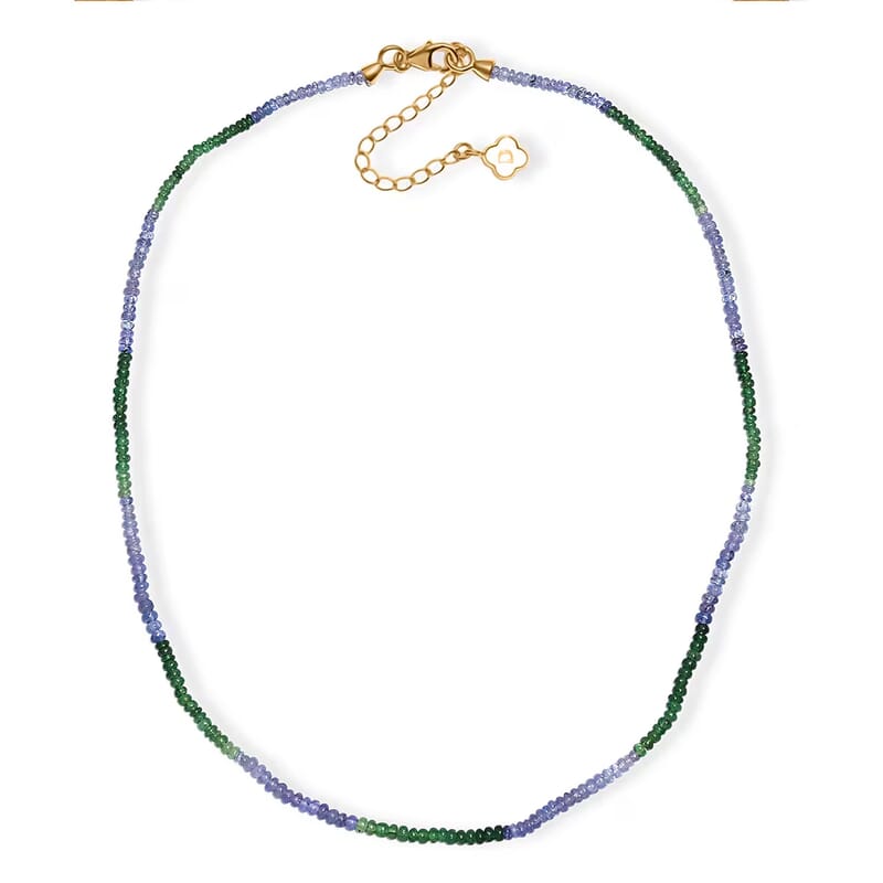 D'Joy Premium Tanzanite and Tsavorite Garnet 40.00 ctw Beaded Necklace in 18K Vermeil Yellow Gold Over Sterling Silver 18-20 Inches