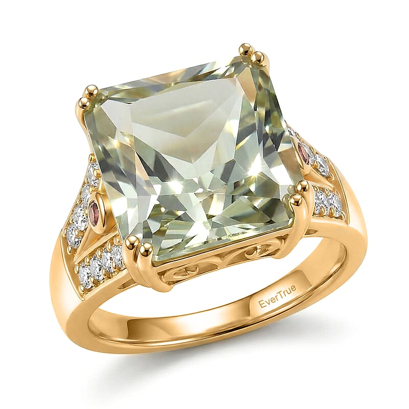 EverTrue Montezuma Prasiolite and Multi Gemstone 9.00 ctw Regal Majesty Ring in 18K Yellow Gold Plated (Size 10.0)