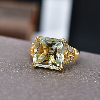 EverTrue Montezuma Prasiolite and Multi Gemstone 9.00 ctw Regal Majesty Ring in 18K Yellow Gold Plated (Size 10.0)
