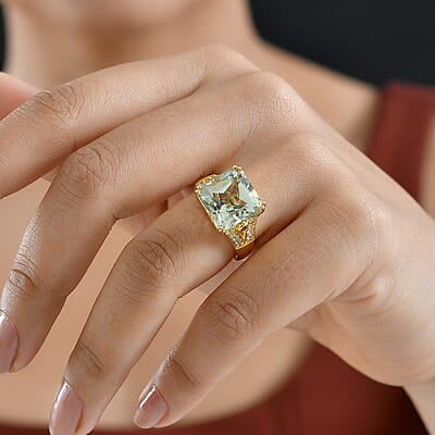 EverTrue Montezuma Prasiolite and Multi Gemstone 9.00 ctw Regal Majesty Ring in 18K Yellow Gold Plated (Size 10.0)