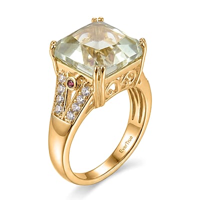 EverTrue Montezuma Prasiolite and Multi Gemstone 9.00 ctw Regal Majesty Ring in 18K Yellow Gold Plated (Size 10.0)