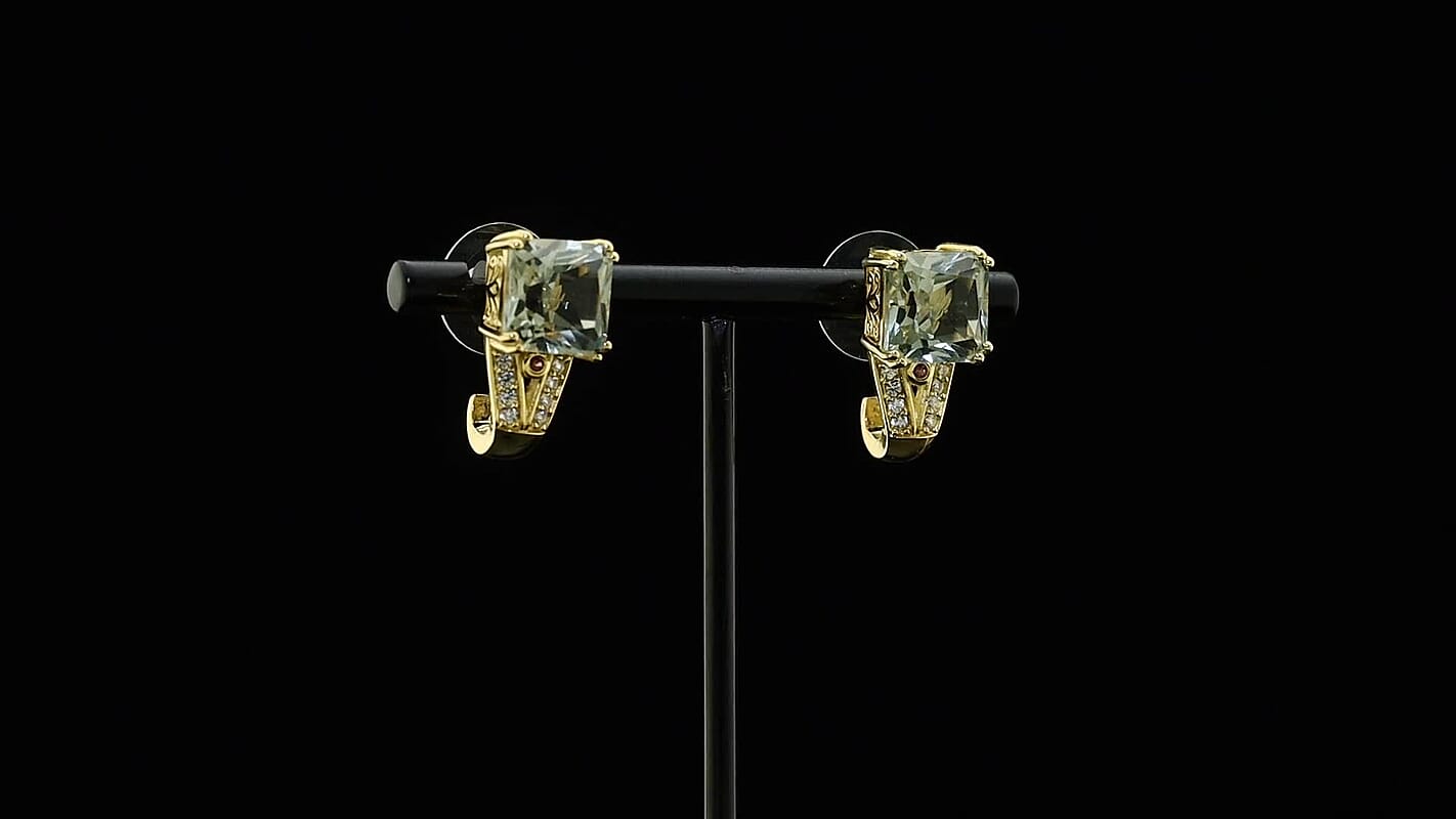 EverTrue Montezuma Prasiolite and Multi Gemstone 10.50 ctw Regal Majesty Earrings in 18K YG Plated