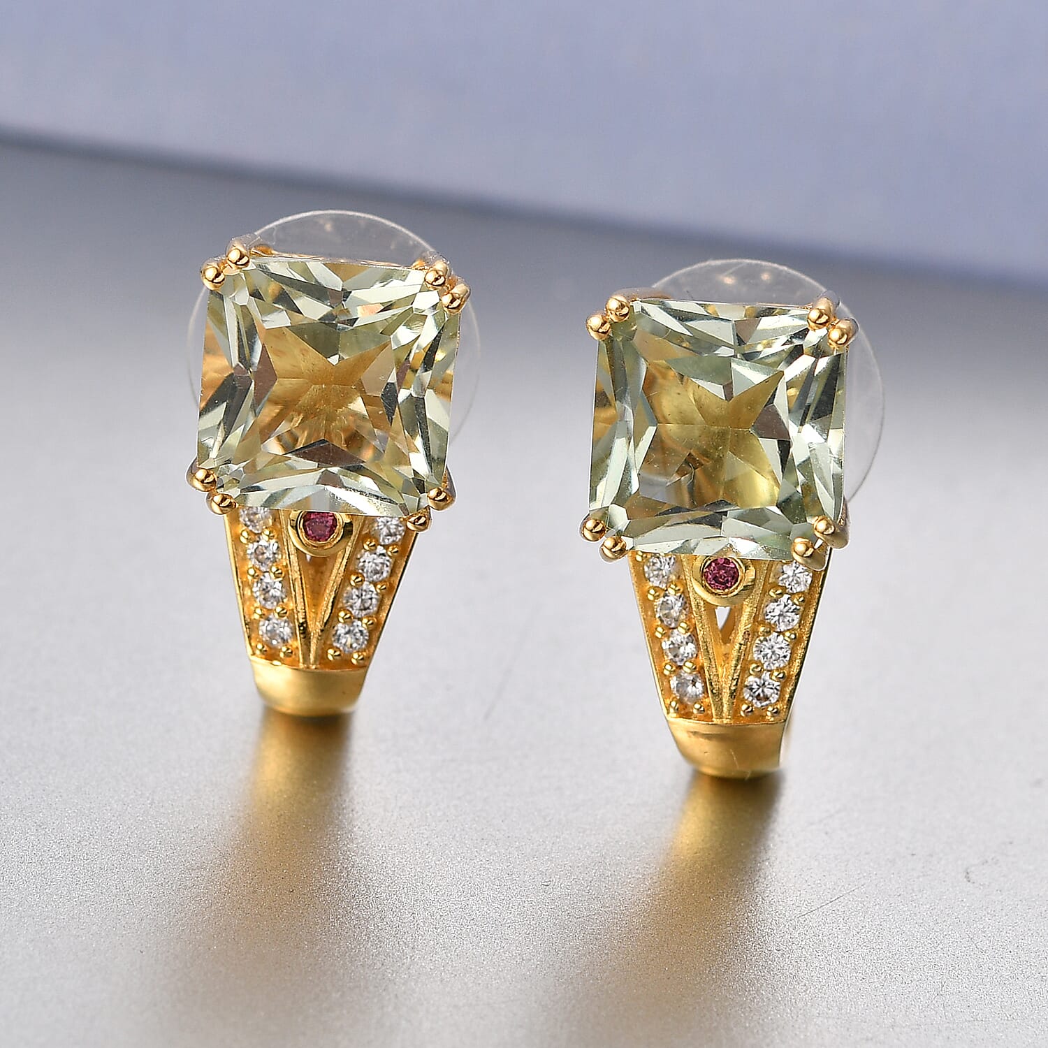 EverTrue Montezuma Prasiolite and Multi Gemstone 10.50 ctw Regal Majesty Earrings in 18K YG Plated