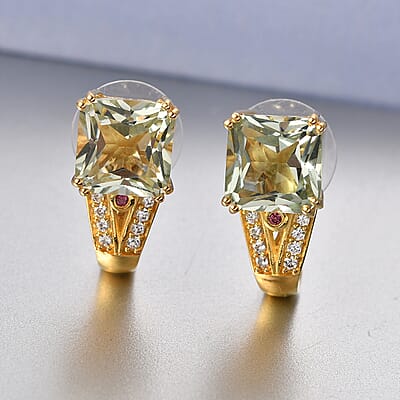 EverTrue Montezuma Prasiolite and Multi Gemstone 10.50 ctw Regal Majesty Earrings in 18K YG Plated