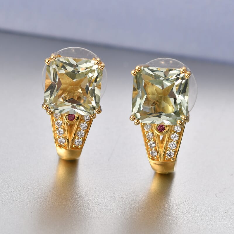 EverTrue Montezuma Prasiolite and Multi Gemstone 10.50 ctw Regal Majesty Earrings in 18K YG Plated