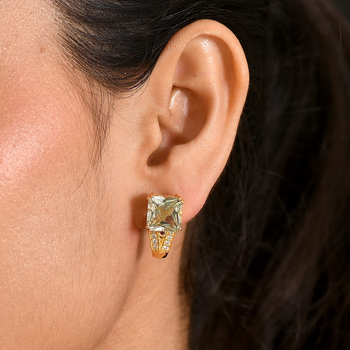 EverTrue Montezuma Prasiolite and Multi Gemstone 10.50 ctw Regal Majesty Earrings in 18K YG Plated image number 2