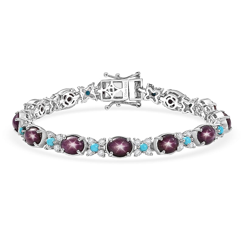 D'Joy Premium Indian Star Ruby and Multi Gemstone 22.35 ctw Skyfire Bracelet in Rhodium Over Sterling Silver (6.50 In)
