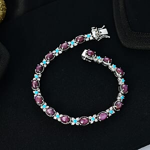 D'Joy Premium Indian Star Ruby and Multi Gemstone 22.35 ctw Skyfire Bracelet in Rhodium Over Sterling Silver (6.50 In)