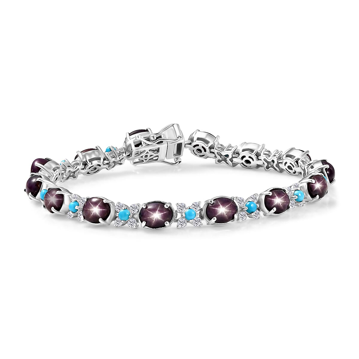 D'Joy Premium Star Ruby and Multi Gemstone 24.10 ctw Bracelet in Rhodium Over Sterling Silver (7.25 In) image number 0