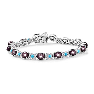 D'Joy Premium Star Ruby and Multi Gemstone 24.10 ctw Bracelet in Rhodium Over Sterling Silver (7.25 In)