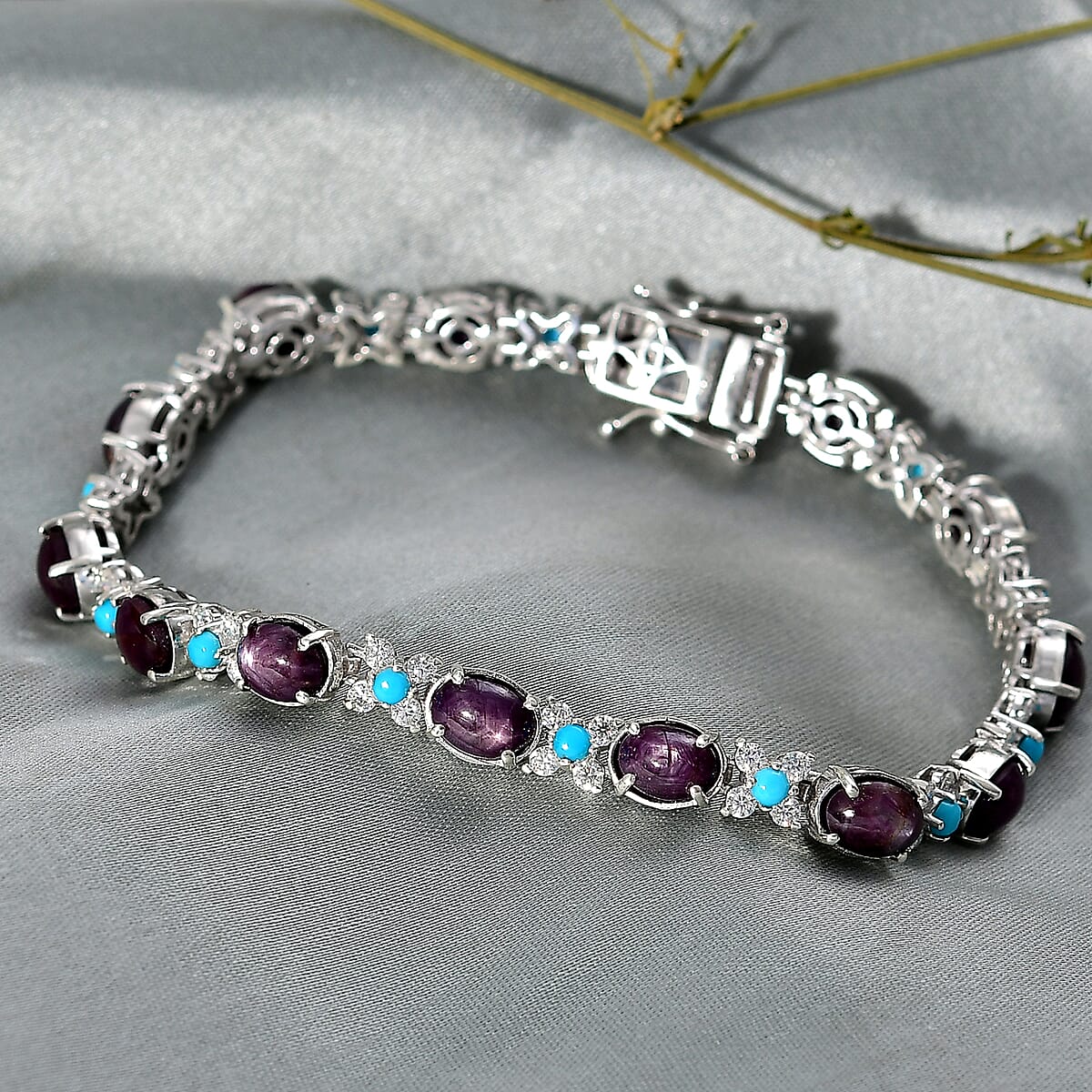 D'Joy Premium Star Ruby and Multi Gemstone 24.10 ctw Bracelet in Rhodium Over Sterling Silver (7.25 In) image number 1