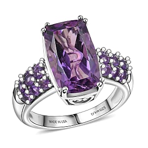 D'Joy Rose De France Amethyst and African Amethyst 5.30 ctw Ring in Platinum Over Sterling Silver (Size 10.0)