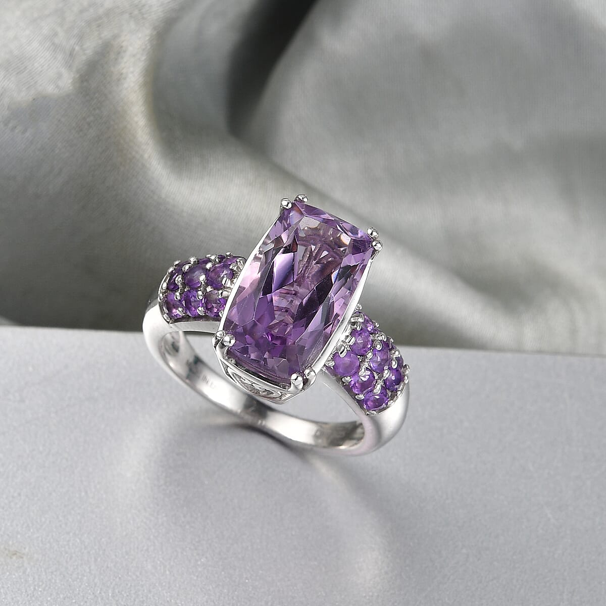 D'Joy Rose De France Amethyst and African Amethyst 5.30 ctw Ring in Platinum Over Sterling Silver (Size 10.0) image number 1