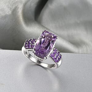 D'Joy Rose De France Amethyst and African Amethyst 5.30 ctw Ring in Platinum Over Sterling Silver (Size 10.0)