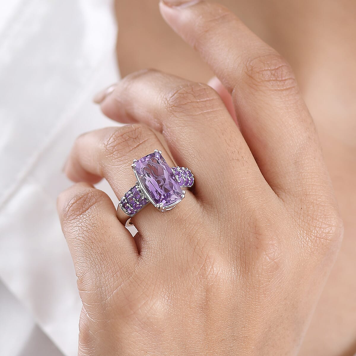 D'Joy Rose De France Amethyst and African Amethyst 5.30 ctw Ring in Platinum Over Sterling Silver (Size 10.0) image number 2