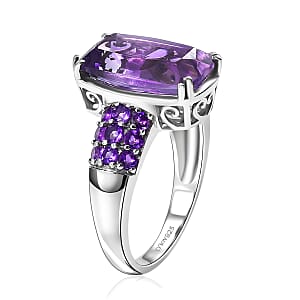 D'Joy Rose De France Amethyst and African Amethyst 5.30 ctw Ring in Platinum Over Sterling Silver (Size 10.0)
