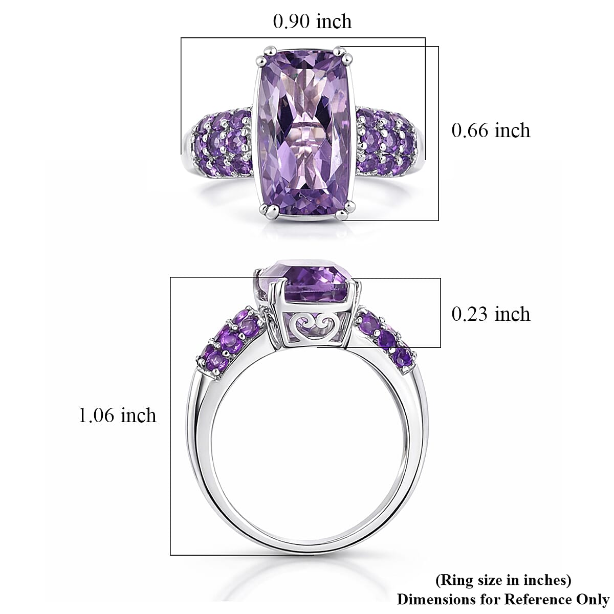 D'Joy Rose De France Amethyst and African Amethyst 5.30 ctw Ring in Platinum Over Sterling Silver (Size 10.0) image number 5