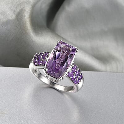 D'Joy Rose De France Amethyst, African Amethyst Ring in Platinum Over Sterling Silver (Size 11.0) 5.30 ctw