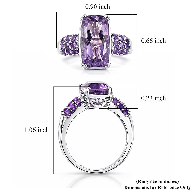 D'Joy Rose De France Amethyst, African Amethyst Ring in Platinum Over Sterling Silver (Size 11.0) 5.30 ctw